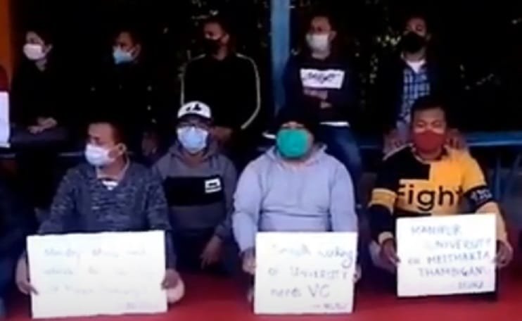 Manipur University students begin stir demanding vice chancellor appointment 2 Students of Manipur University staging protest demanding appointment of VC inside MU campus on Saturday 1