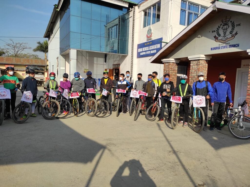 Doctors in Manipur carrying out cycle rally in protest against mixopathy in Imphal on Saturday 2