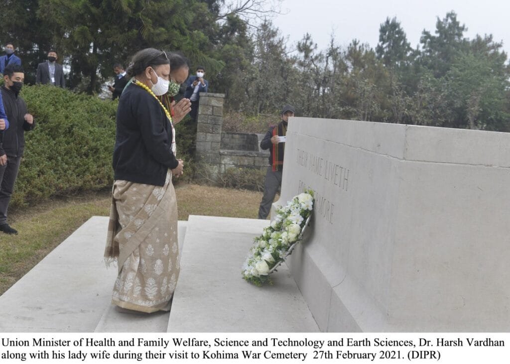 Dr Vardhan: Modi's focus for upliftment of the poor and development of North Eastern region 3 Union Minister HFW Sci and Tech. along with his lady wife laying the wreath at 2nd WW II