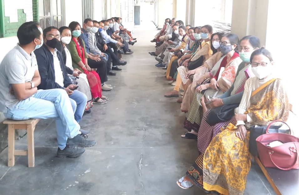 Striking government teachers seek chief minister’s intervention to their demand 1 Gvoernment college teachers continuing staging sit in protest on Tuesday 1