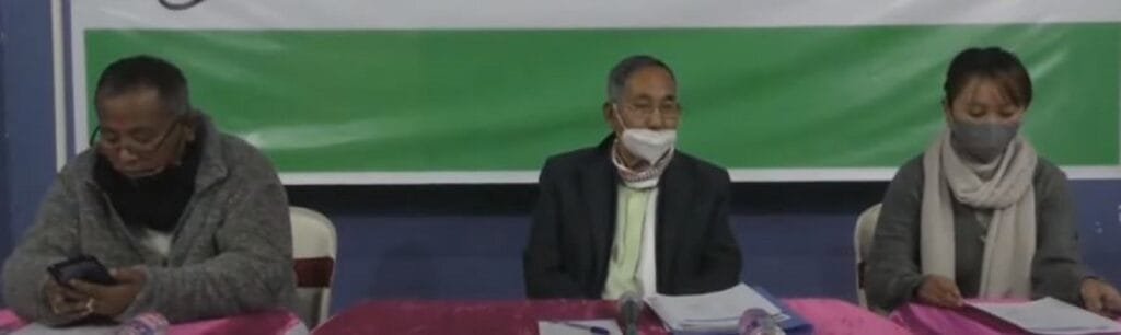 NPP Manipur unit leaders declaring first list of party candidates for ensuing Manipur poll in Imphal on Monday