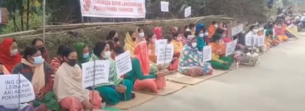Pre-poll violence in Manipur, bomb explodes inside house 3 Residents of Arapti in Imphal East protesting against triggering bomb inside a house of the village on Wednesday 1