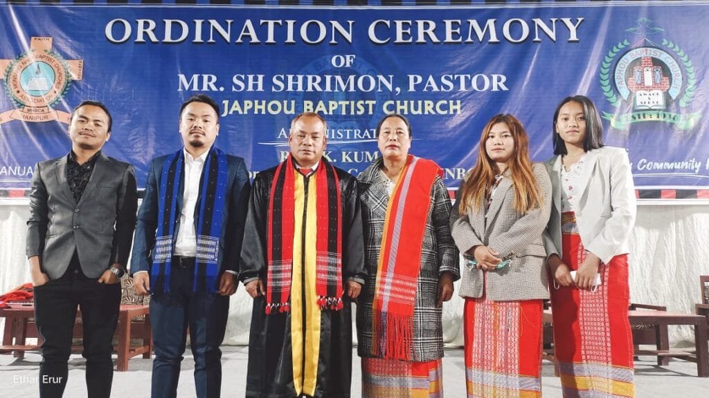 Chandel: Rev. Sh. Shrimon, Pastor Japhou Baptist Church ordained 2 Rev. Sh. Shrimon with family members