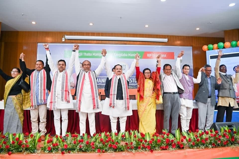 BJP releases Manipur 2022 polls manifesto 2 BJP national president released partys election manifesto for Manipur Assembly polls in Imphal on Thursday 3