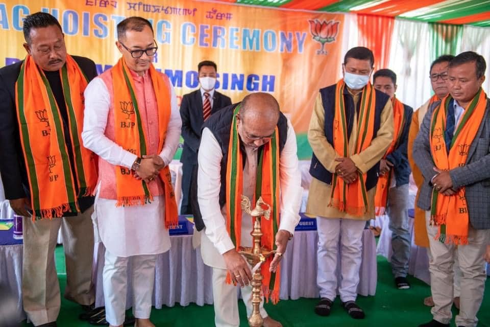 CM N Biren: Tickets given to hard working party candidates 2 Manipur CM N Biren Singh at a flag hoisting ceremony of a BJP candidate in Imphal on monday 1