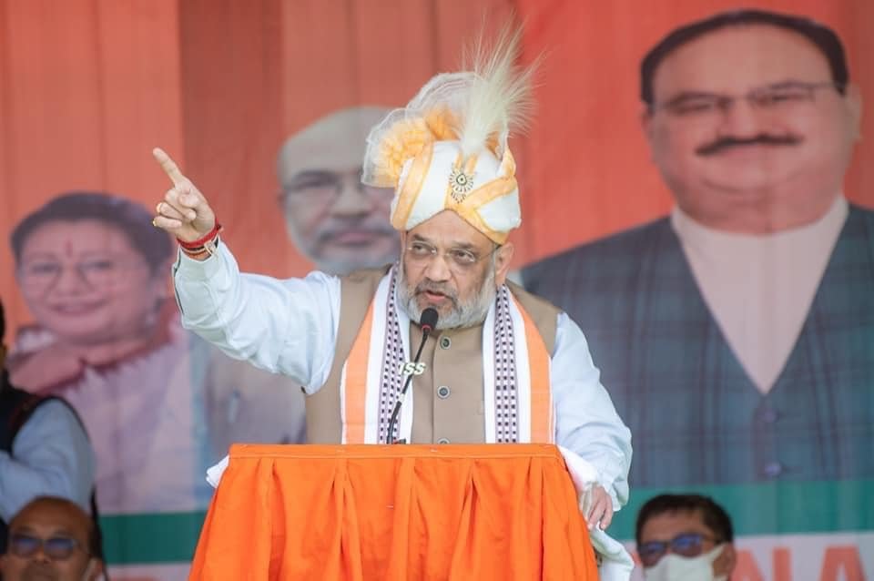 Amit Shah campaigns in Imphal 2 Union home minister Amit Shah addressing a BJP poll rally in Manipurs Thoubal district on Tuesday 2