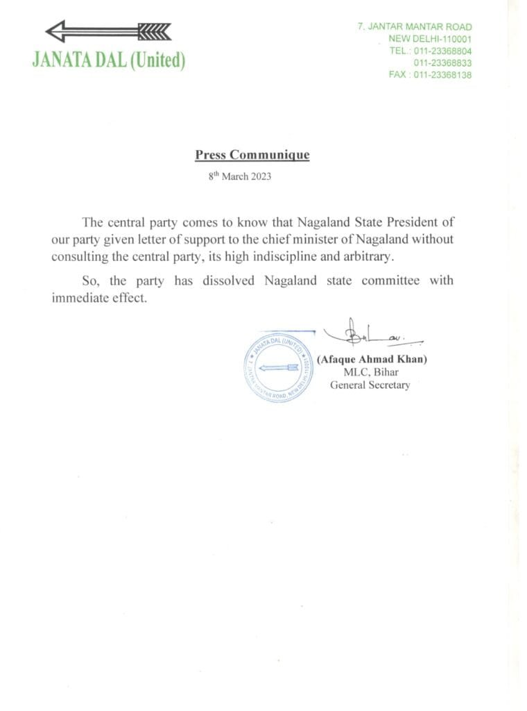 Nitish Kumar's JD(U) dissolves its unit in Nagaland 2 JDU