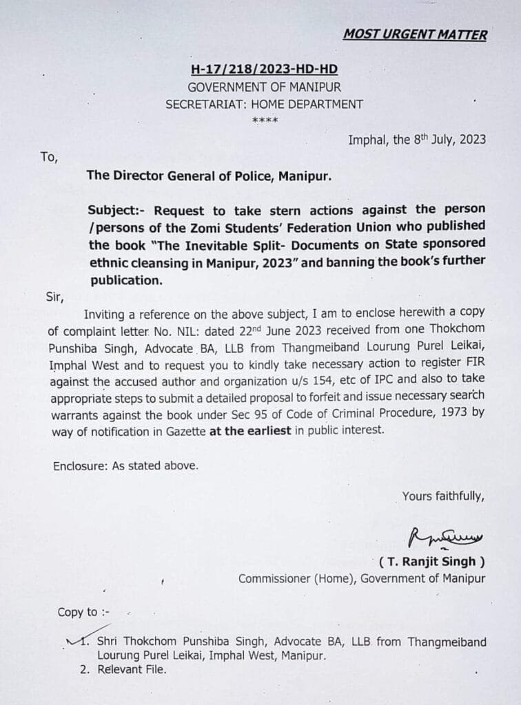 Stern action against Zomi Students' Federation for 'The Inevitable Split' book 1 Zomi Students Federatoin